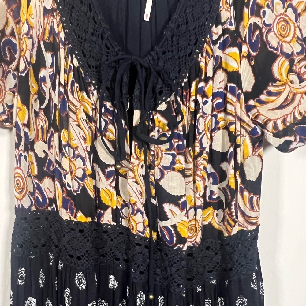 Free People Black Floral Tiered Midi Dress - Picture 8 of 10